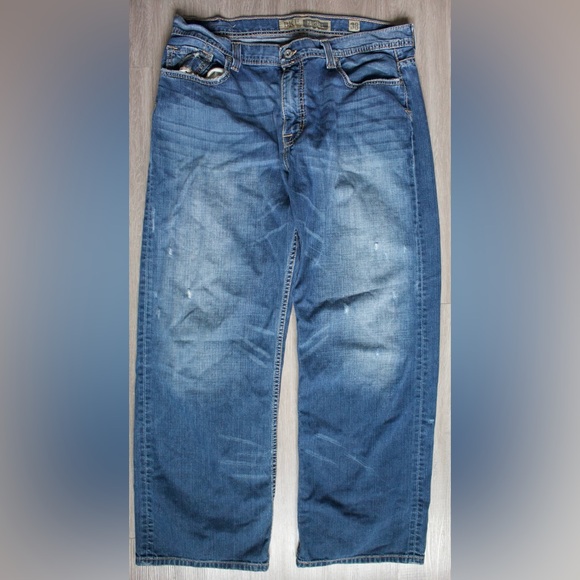 BKE Marshall Jeans 38x32  Straight Leg Denim Jeans Blue Buckle Cowboy Distressed - Picture 1 of 5